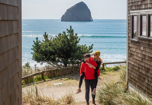Couple returning from beach